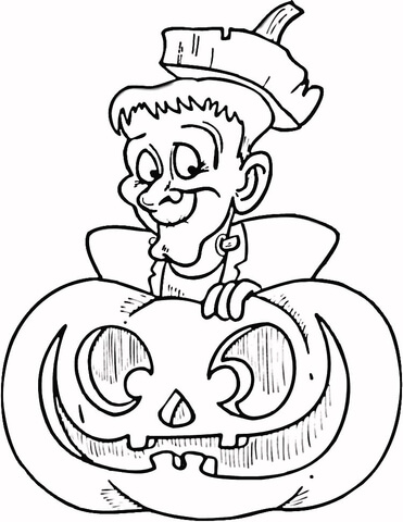Online coloring book: Coloring page Frankenstein with Pumpkin